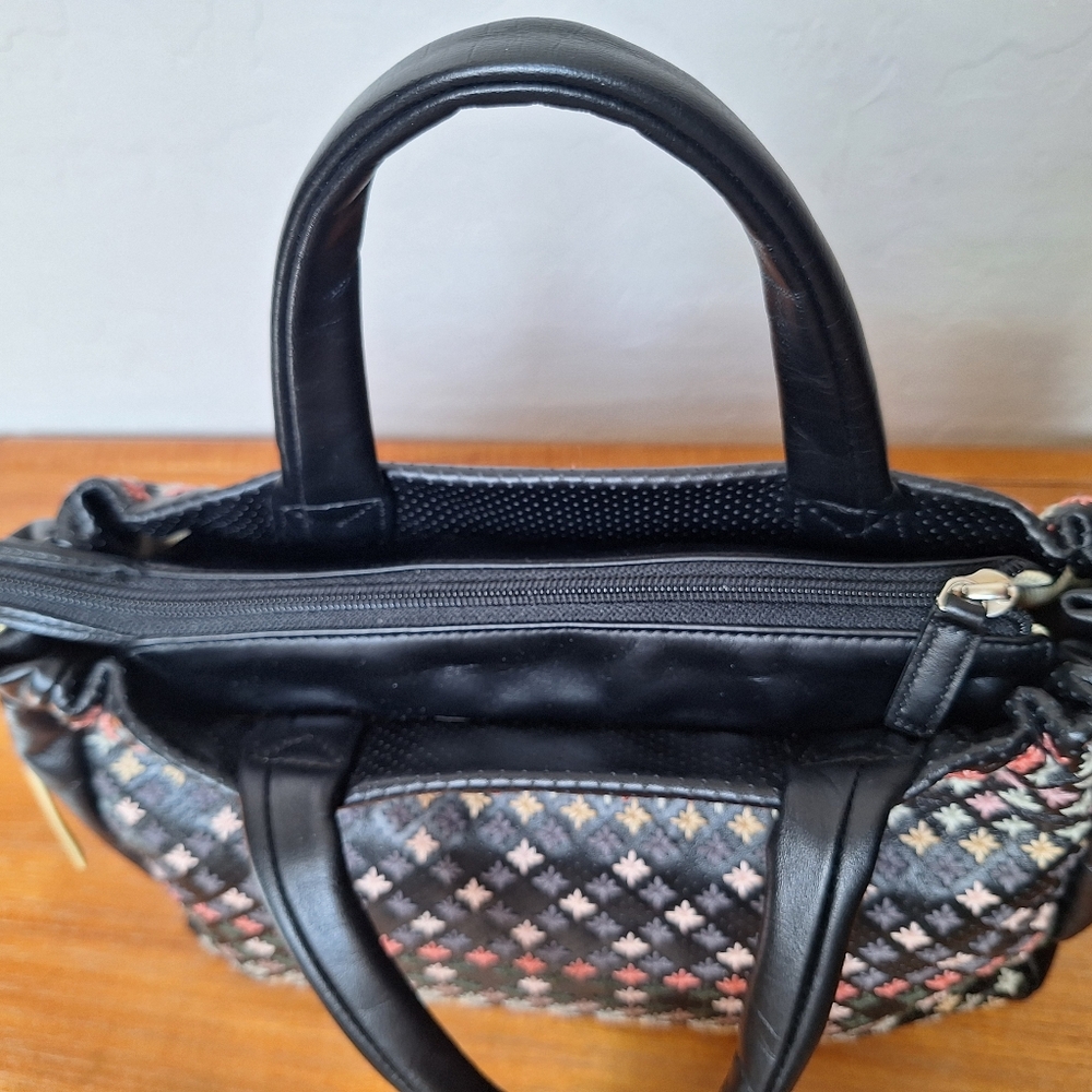 Radley Floral Embroidered Leather Satchel Ditsy Rainbow Country Grandma Black - Picture 7 of 15